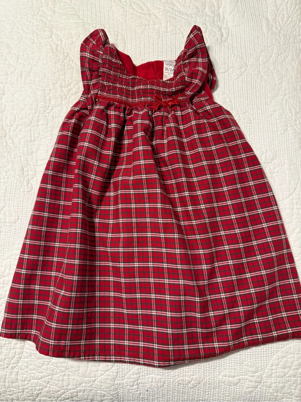 Carter's Red Plaid Ruffle-Shoulder Holiday Dress size 2T